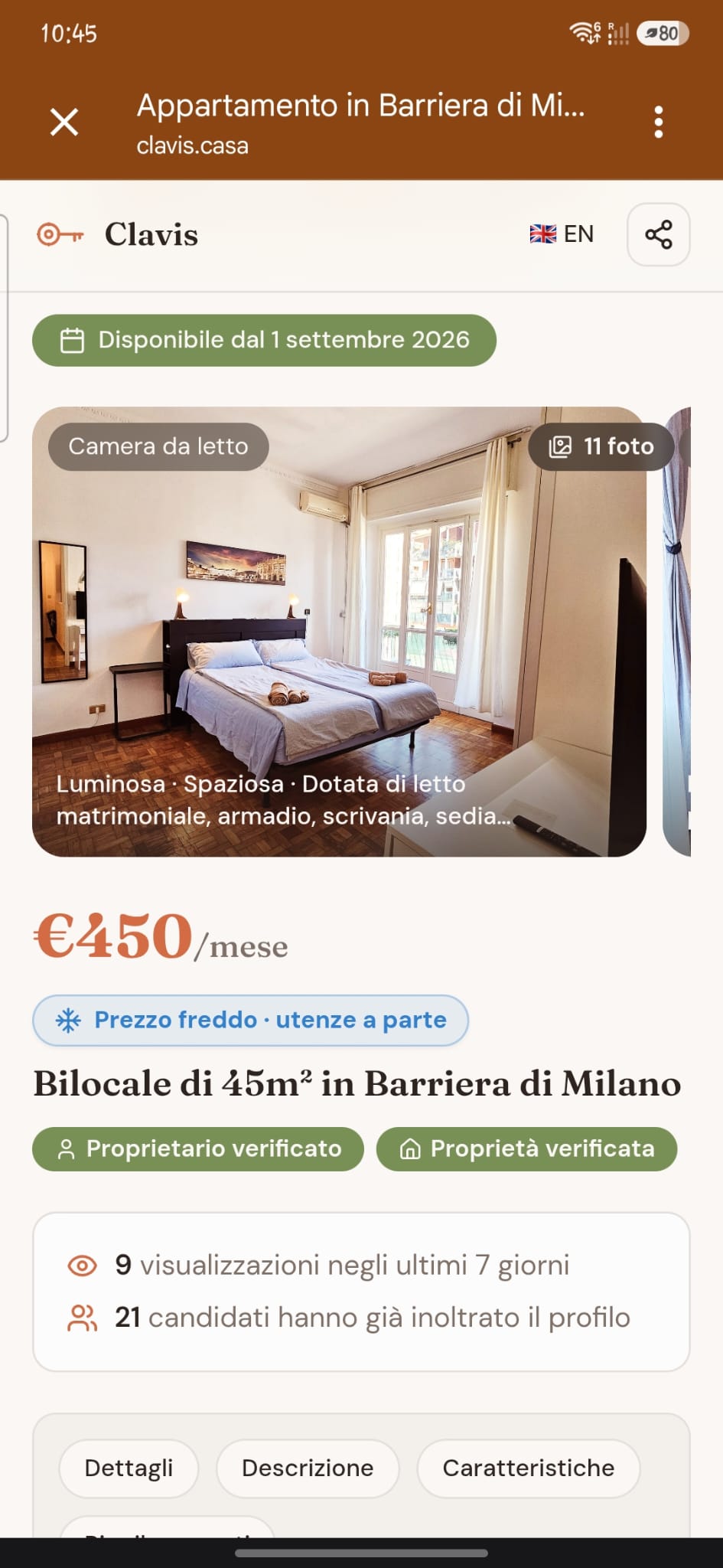 L'annuncio generato: foto reali, prezzo, badge di verifica, statistiche live