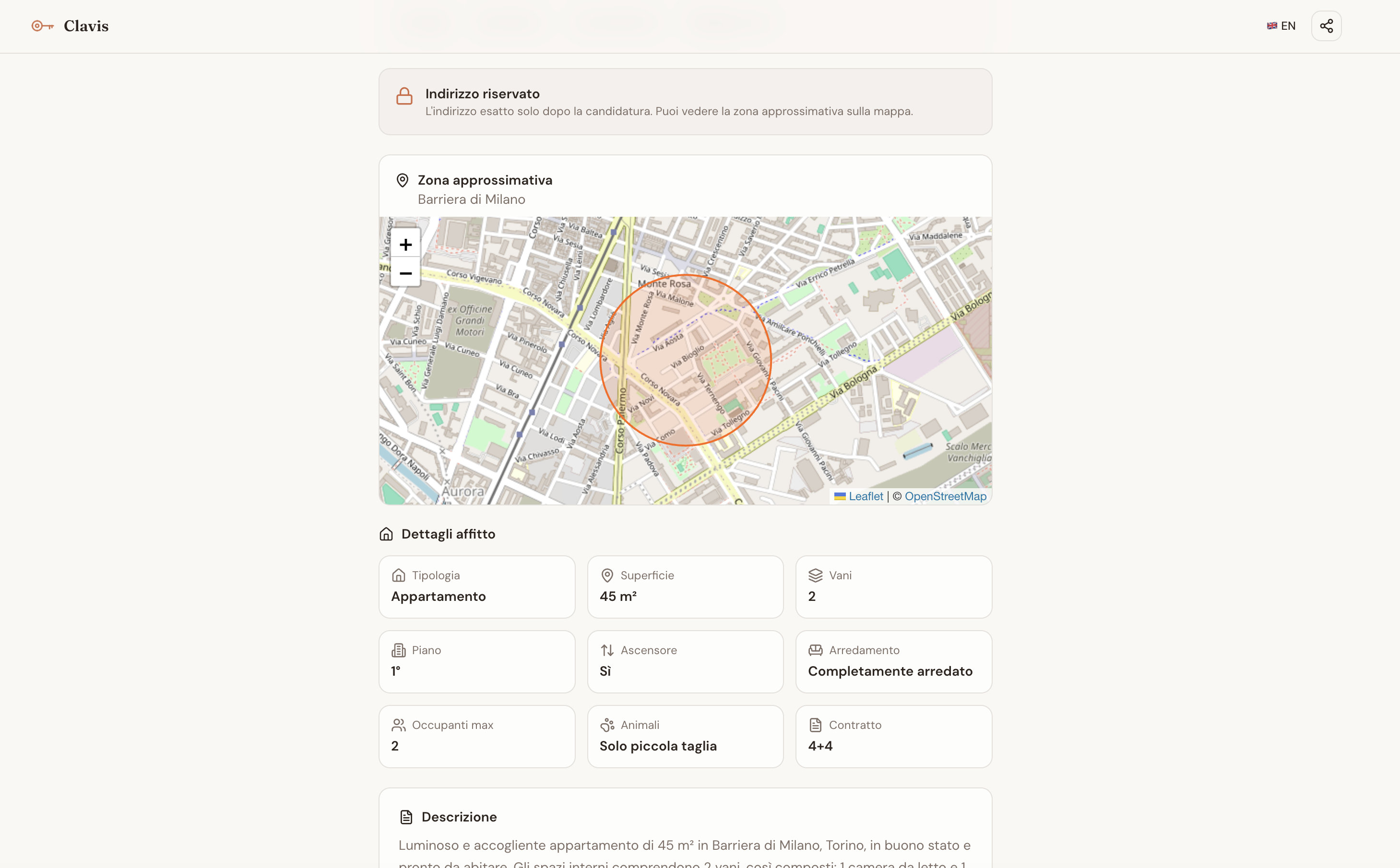 Privacy by design: l'indirizzo esatto resta riservato fino alla candidatura