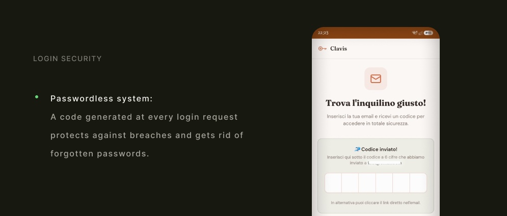 Login security: passwordless system with a code sent by email